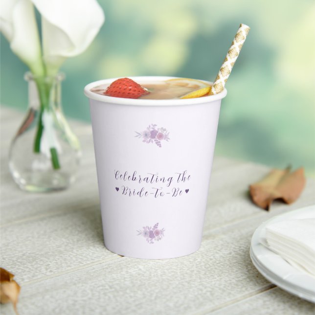 Modern Amethyst Floral Bridal Shower Customised Paper Cups (Insitu)