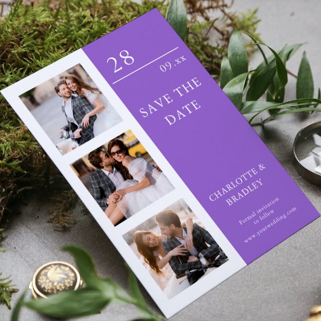 Modern Amethyst Four Photo Wedding Save The Date (Creator Uploaded)