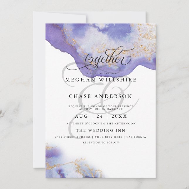 Modern Amethyst Watercolor Geode  BarefootBride™ Invitation (Front)