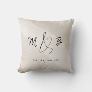 Modern Ampersand Couple Initials Script Neutral Cushion