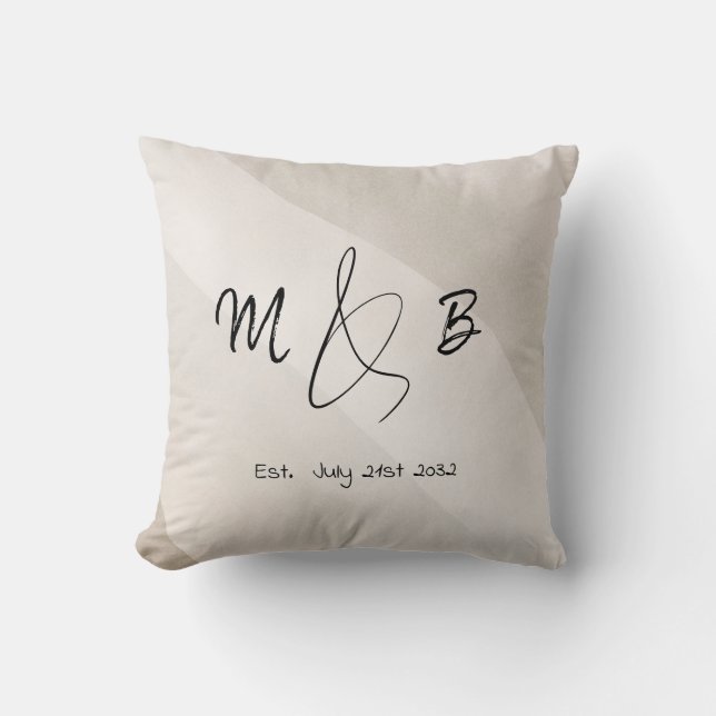 Modern Ampersand Couple Initials Script Neutral Cushion (Front)