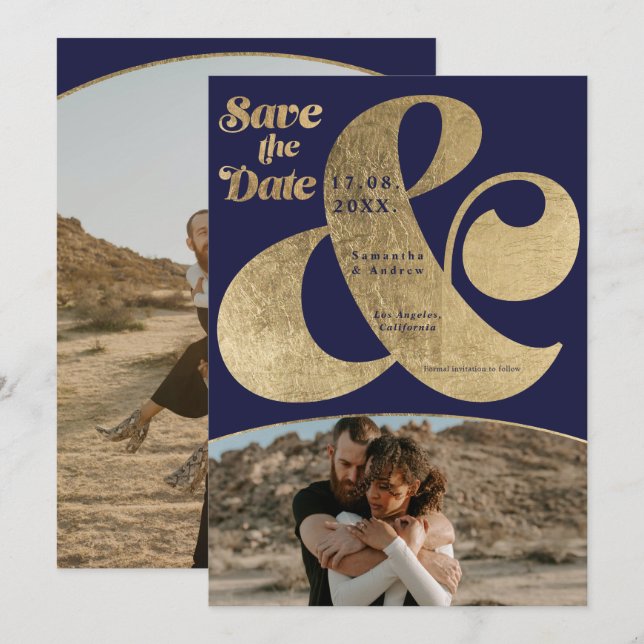 Modern ampersand gold 2 photos save the date (Front/Back)