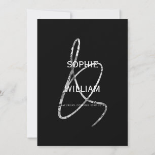 Modern Ampersand Minimalist Black Silver Wedding Invitation