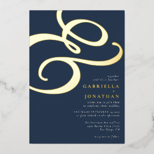 Modern Ampersand Navy Blue Wedding Gold