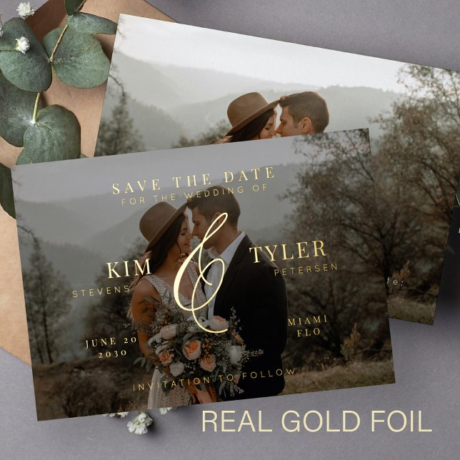 Modern ampersand photo overlay black save the date (You can choose the color of the foil: GOLD, SILVER, or ROSE GOLD)