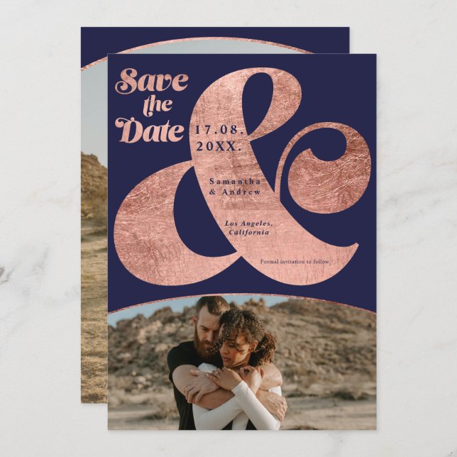 Modern ampersand rose gold 2 photos save the date (Front/Back)