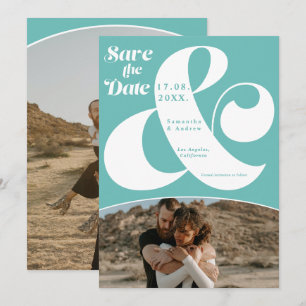 Modern ampersand turquoise 2 photos save the date