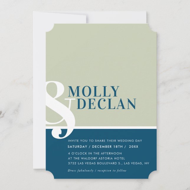 MODERN AMPERSAND typography simple sage navy Invitation (Front)