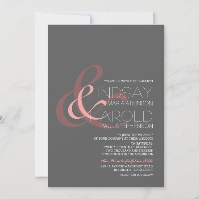 Modern ampersand wedding invitations (Front)
