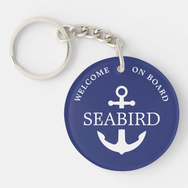 Modern Anchor Boat Name Nautical Custom Keychain (Front)
