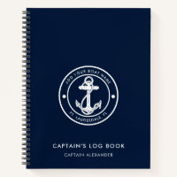 Modern Anchor Boat Name Navy Blue Captains Log