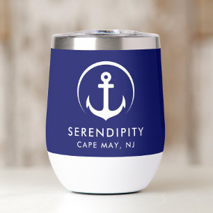 Modern Anchor Logo Navy Blue Boat