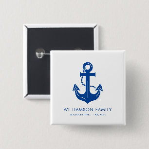 Modern Anchor Nautical Family Cruise Design 15 Cm Square Badge