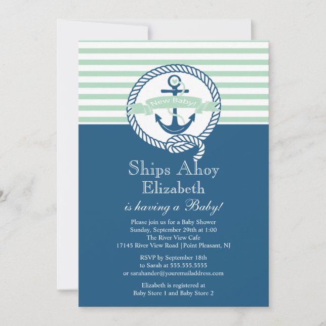 Modern Anchor Nautical Neutral Baby Shower Invitation (Front)