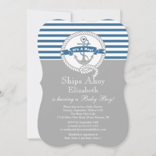 Modern Anchor Nautical Sailboat Boy Baby Shower Invitation