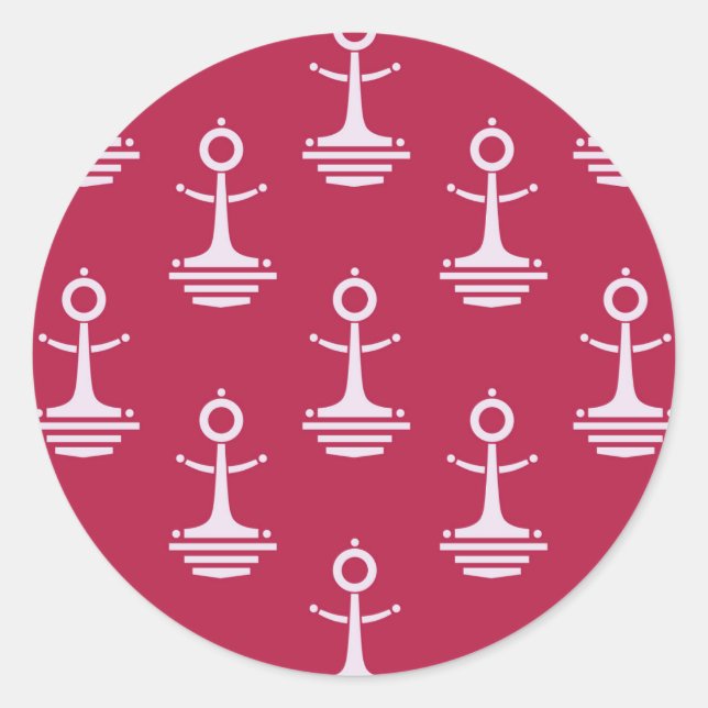 Modern Anchors Pattern Classic Round Sticker (Front)