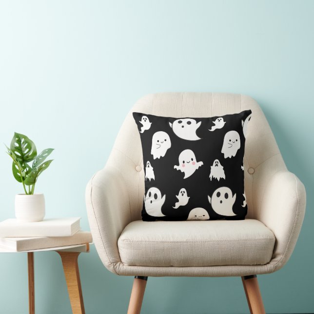 Modern and Adorable Ghosts Black Halloween Cushion (Chair)