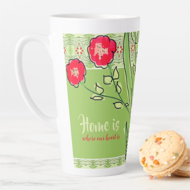 Modern and Artsy Red Floral Latte Mug (In Situ)