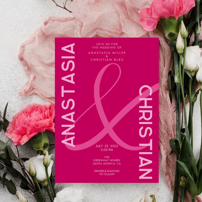 Modern and Bold Magenta Wedding Invitation (Creator Uploaded)