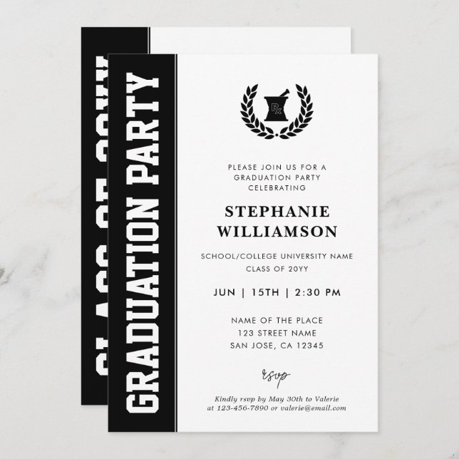 Modern and Bold Pharmacy School Graduation Photo Invitation (Front/Back)