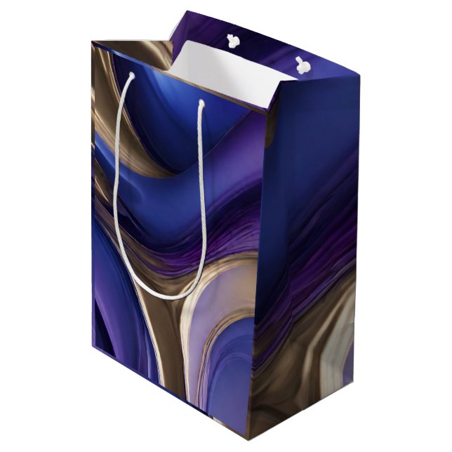 Modern and Chic-Blue Purple and Gold Medium Gift Bag (Back Angled)