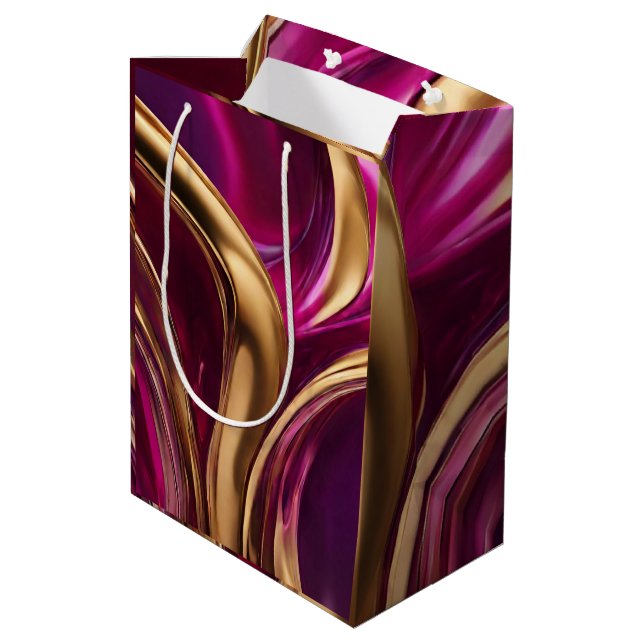 Modern and Chic-Fuchsia Purple and Gold- Medium Gift Bag (Back Angled)