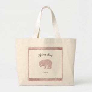 Modern and Chic Glitter Pink Mama Bear Large Tote Bag
