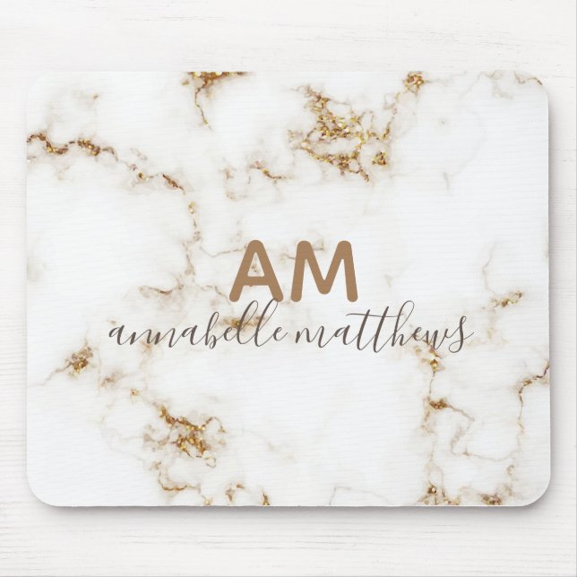 Modern and chic white marble gold glitter mouse pad (Front)