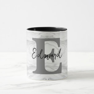 Modern and Classic Marble Monogram Letter E Mug