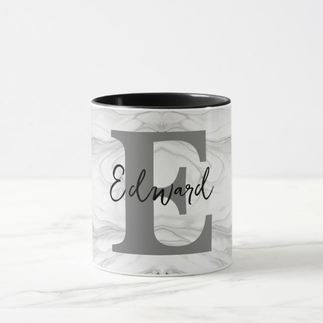 Modern and Classic Marble Monogram Letter E Mug (Center)