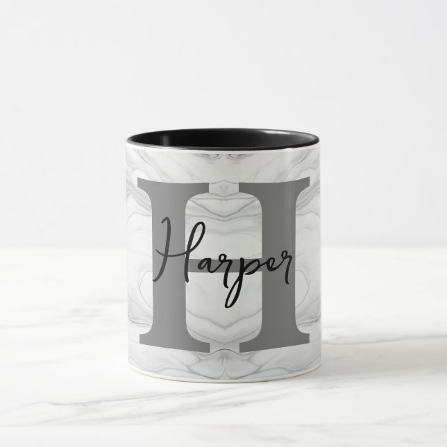 Modern and Classic Marble Monogram Letter H Mug (Center)