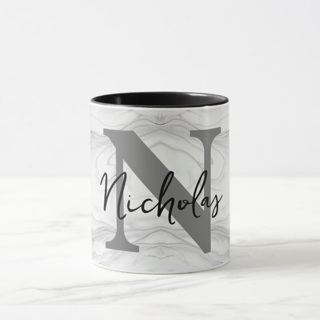 Modern and Classic Marble Monogram Letter N Mug (Center)