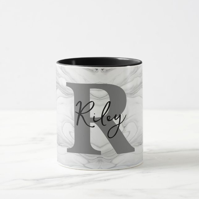 Modern and Classic Marble Monogram Letter R Mug (Center)