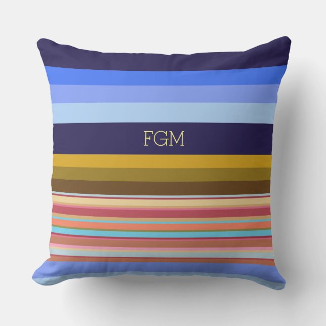 modern and colourful stripes with initials outdoor cushion (Front)