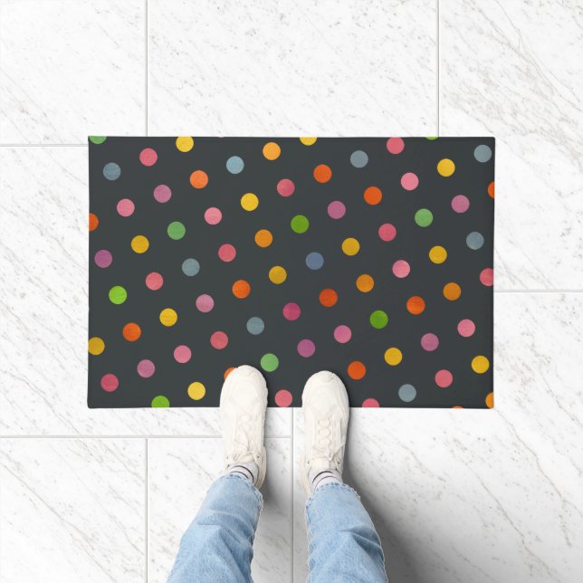  Modern and Cute Colourful Polka Dots Charcoal Gre Doormat (Indoor)