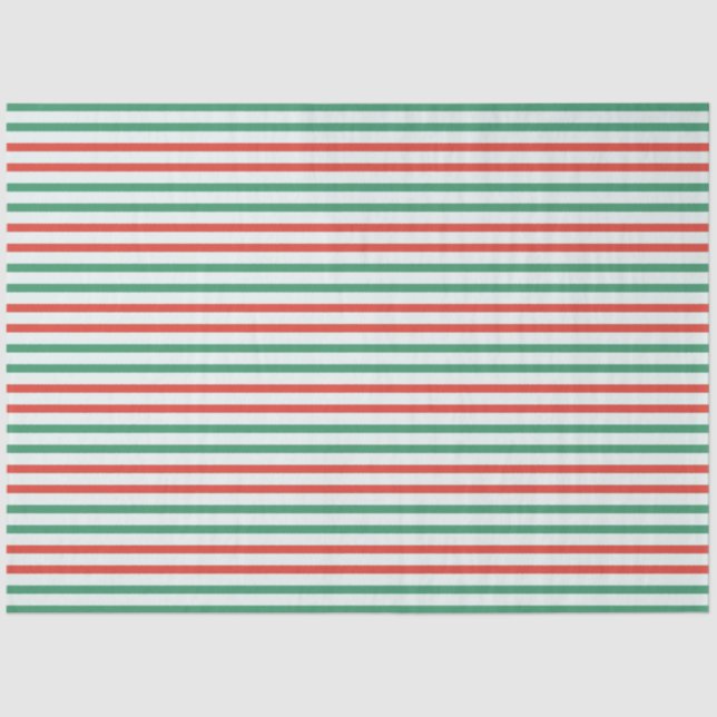 Modern and Cute Red Green Stripes Christmas Tissue Paper (Front)