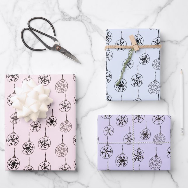 Modern and Cute Snowflake Ornaments Christmas Wrapping Paper Sheet (Front)