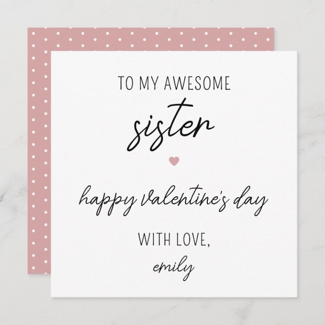 Modern and Cute Valentine's Day Card for Sister (Front/Back)