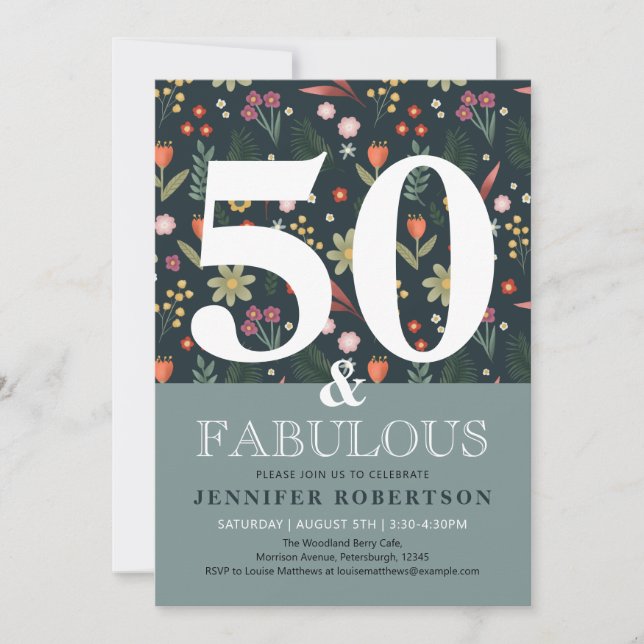 Modern and Elegant 50 and Fabulous Birthday Invita Invitation (Front)