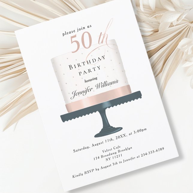 Modern and elegant birthday invitation (Modern, elegant, white, birthday cake invitation.)