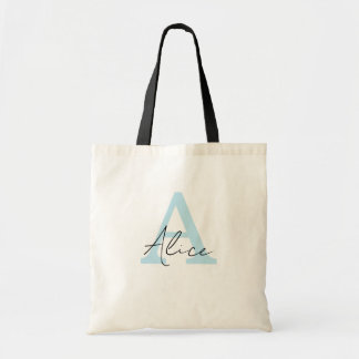Modern and Elegant Blue Personalised Monogram Tote Bag