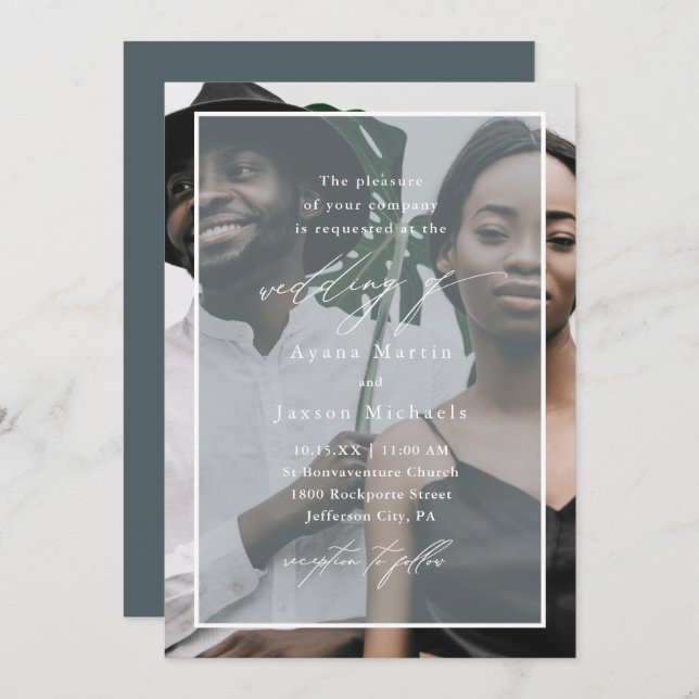 Modern and Elegant Blue Photo Wedding Invitation (Front/Back)