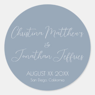 Modern and Elegant Dusty Blue Wedding Classic Round Sticker