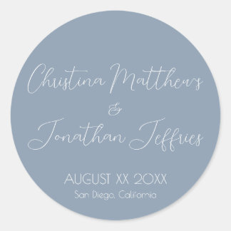 Modern and Elegant Dusty Blue Wedding Classic Round Sticker