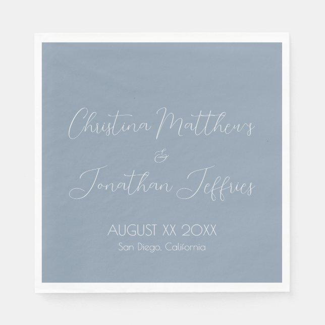 Modern and Elegant Dusty Blue Wedding Napkin (Front)