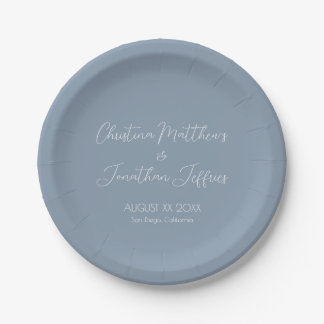 Modern and Elegant Dusty Blue Wedding Paper Plate