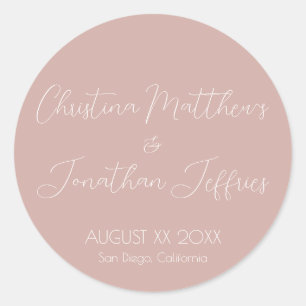 Modern and Elegant Dusty Pink Wedding Classic Round Sticker