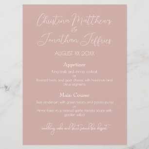 Modern and Elegant Dusty Rose Wedding Dinner Menu