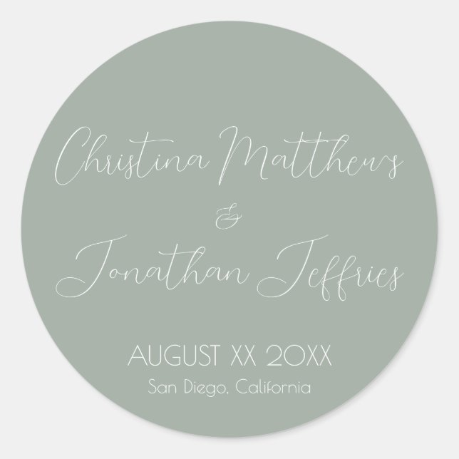 Modern and Elegant Eucalyptus Wedding Classic Round Sticker (Front)
