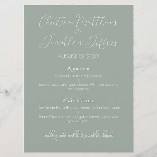 Modern and Elegant Eucalyptus Wedding Dinner Menu (Front)